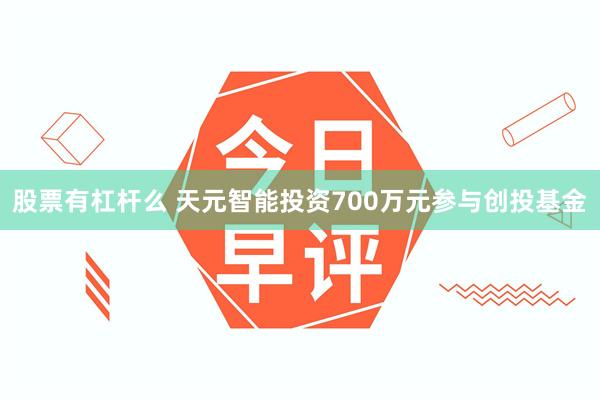 股票有杠杆么 天元智能投资700万元参与创投基金